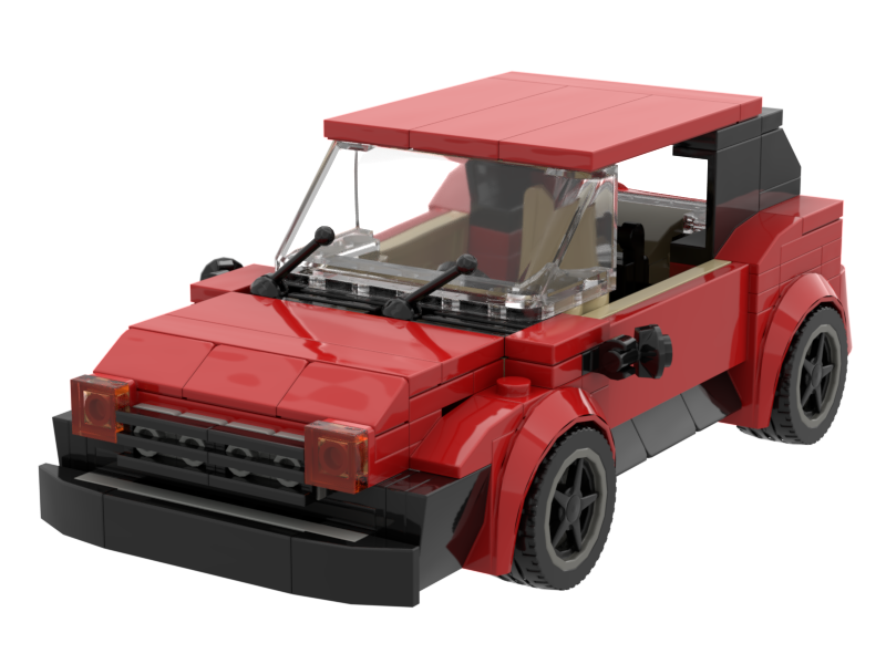 Red two-door hatchback brick model